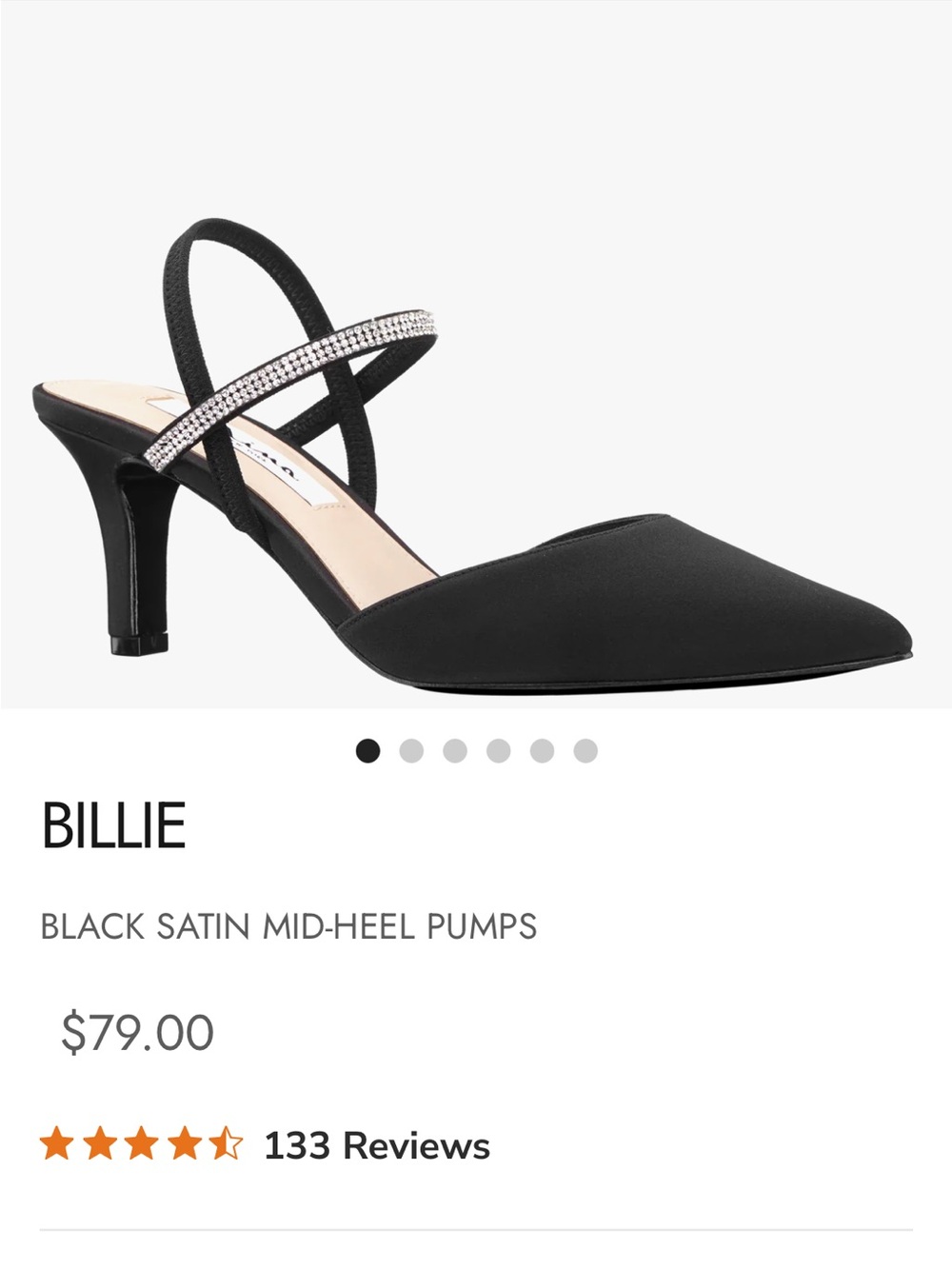Nina Billie Black Satin Slingback Pumps with Crystal Strap